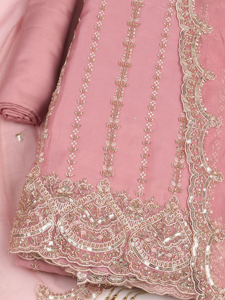 Embelished Organza Unstitched Suit With Dupatta
