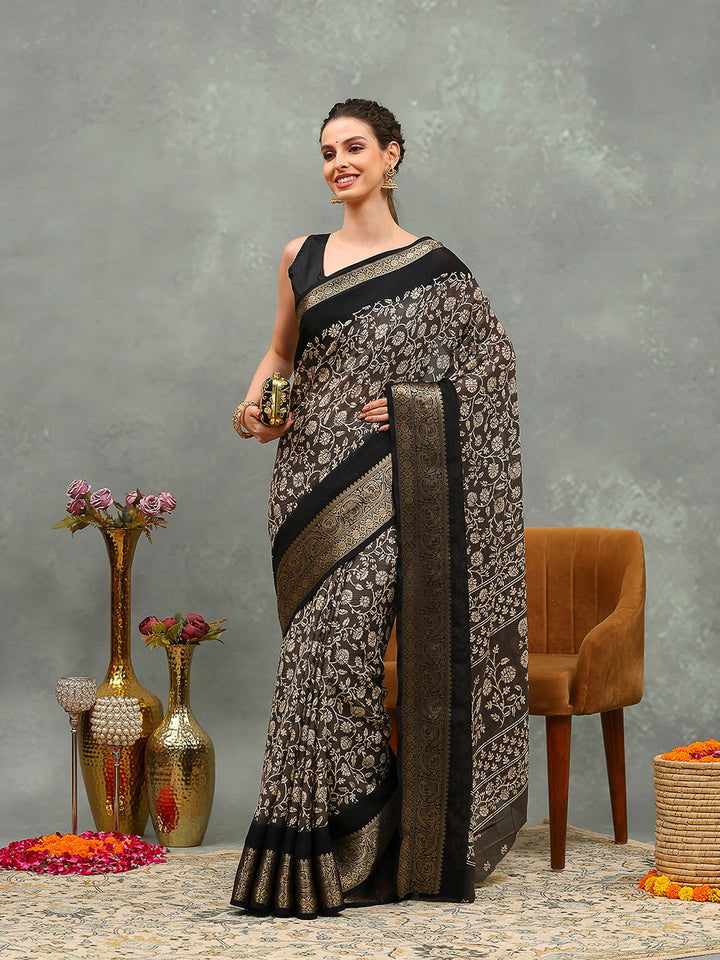 Floral Printed Art Silk Saree