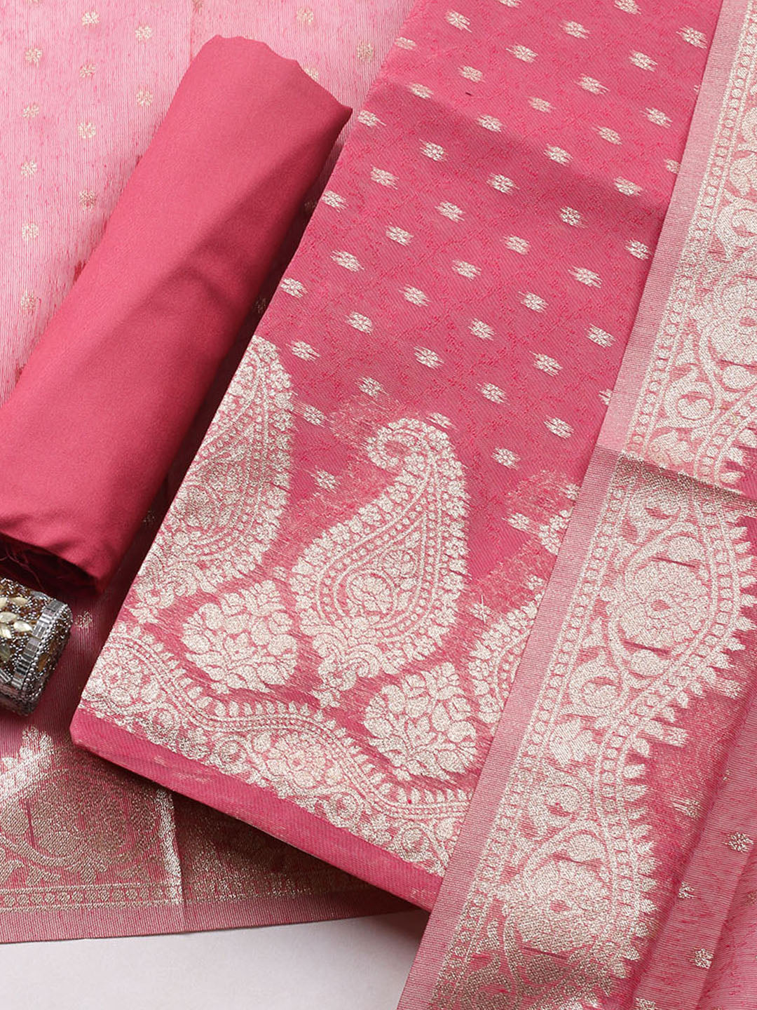 Woven Design Tissue Unstitched Suit With Pant Dupatta