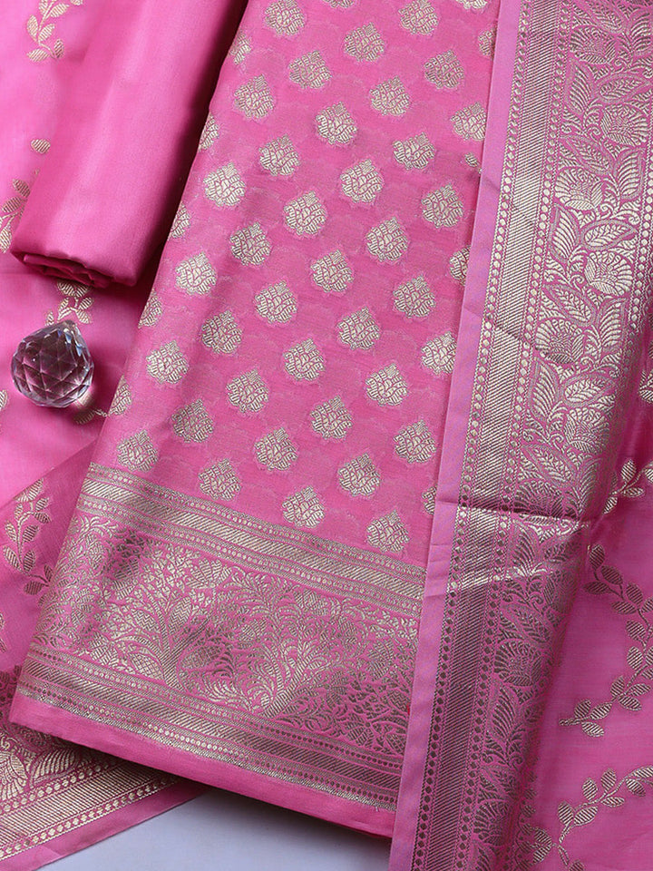 Woven Design Chanderi Unstitched Suit With Pant &amp; Dupatta