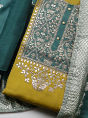 Embroidered Chanderi Unstitched Suit With Pant & Dupatta