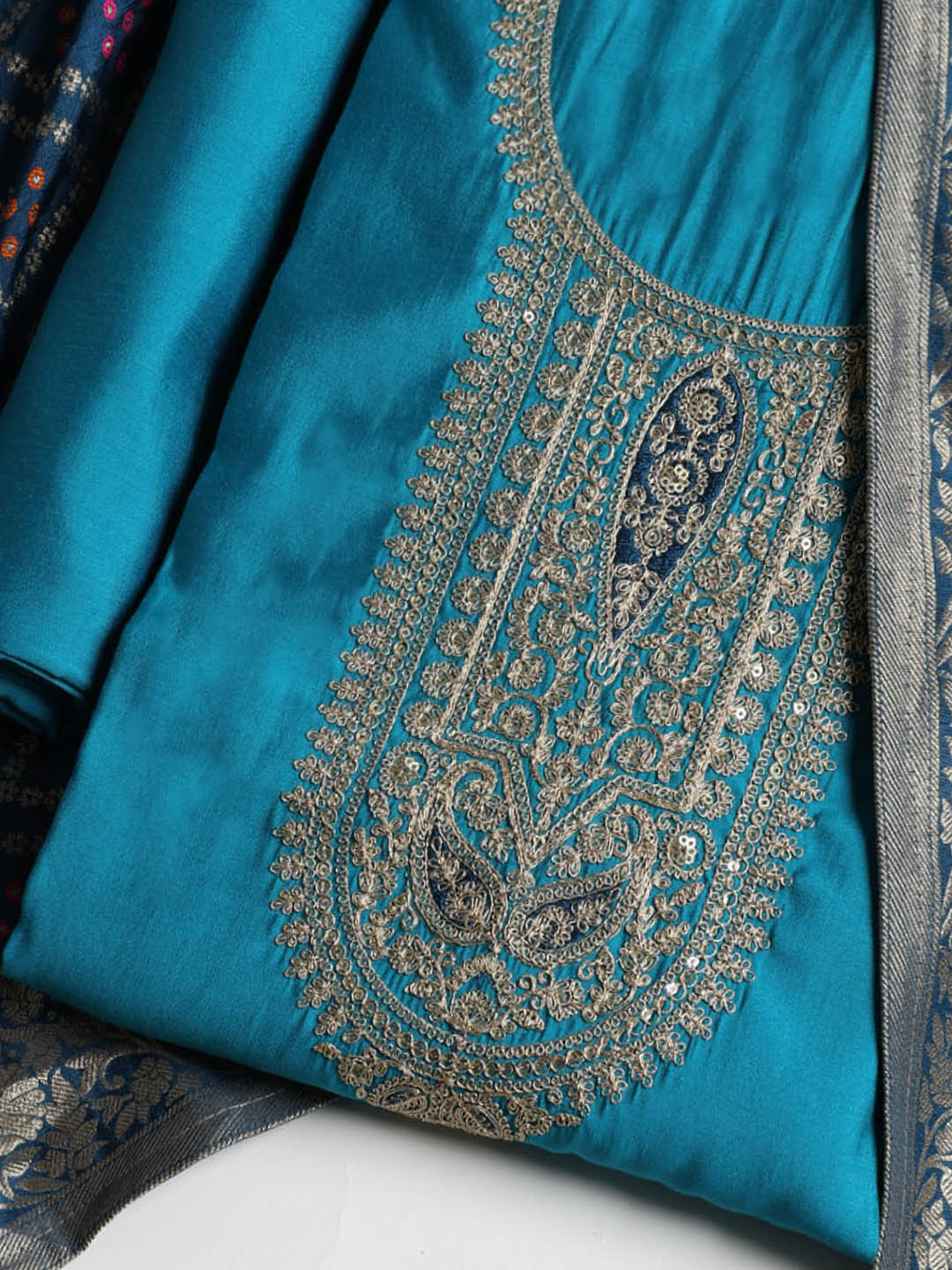 Embroidered Chanderi Unstitched Suit With Dupatta
