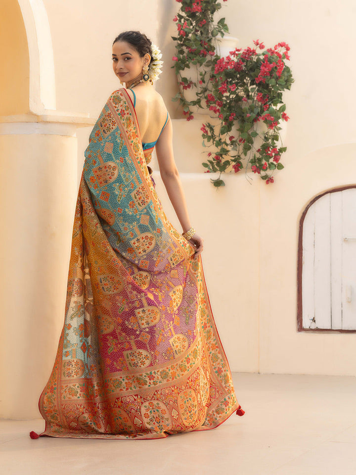 Printed &amp; Plain Georgette Saree