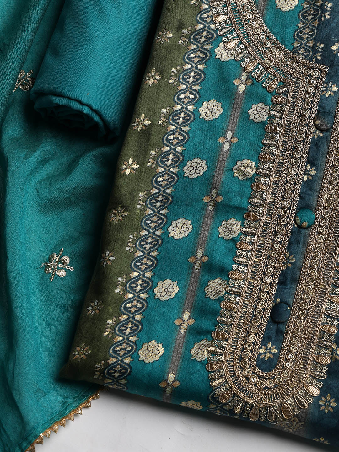 Neck Embroidered Cotton Blend Unstitched Suit With Dupatta