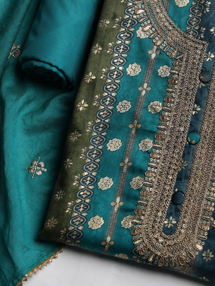 Neck Embroidered Cotton Blend Unstitched Suit With Dupatta