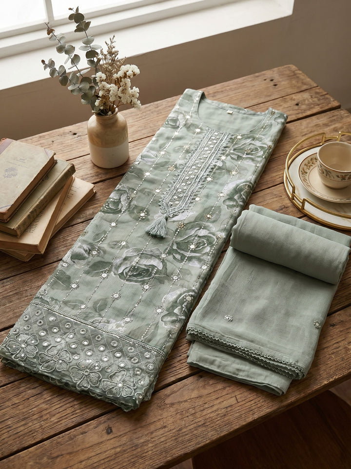 Printed Cotton Blend Unstitched Suit With Dupatta