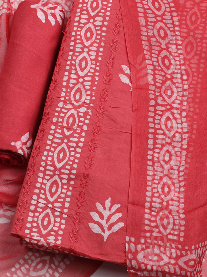 Printed Cotton Blend Unstitched Kurta With Pant &amp; Dupatta