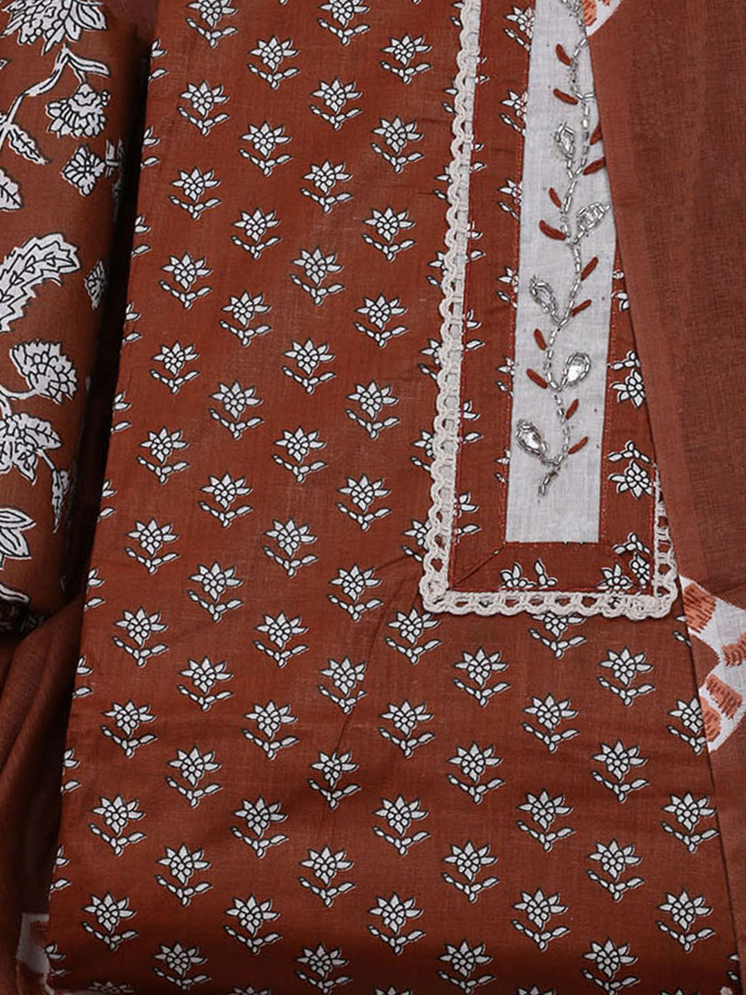 Printed Cotton Blend Unstitched Suit With Dupatta