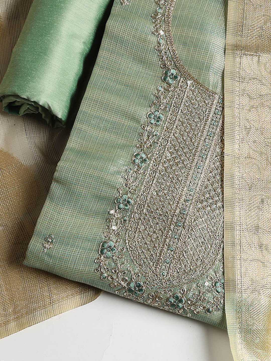 Embroidered Tissue Unstitched Suit With Dupatta
