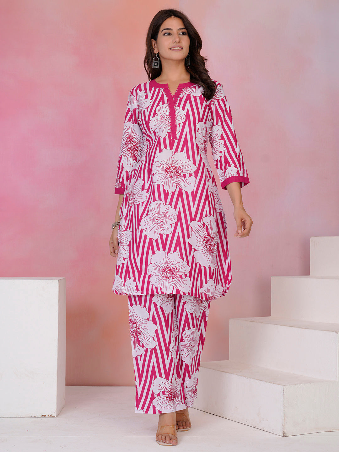 Printed Cotton Blend Kurta With Pants