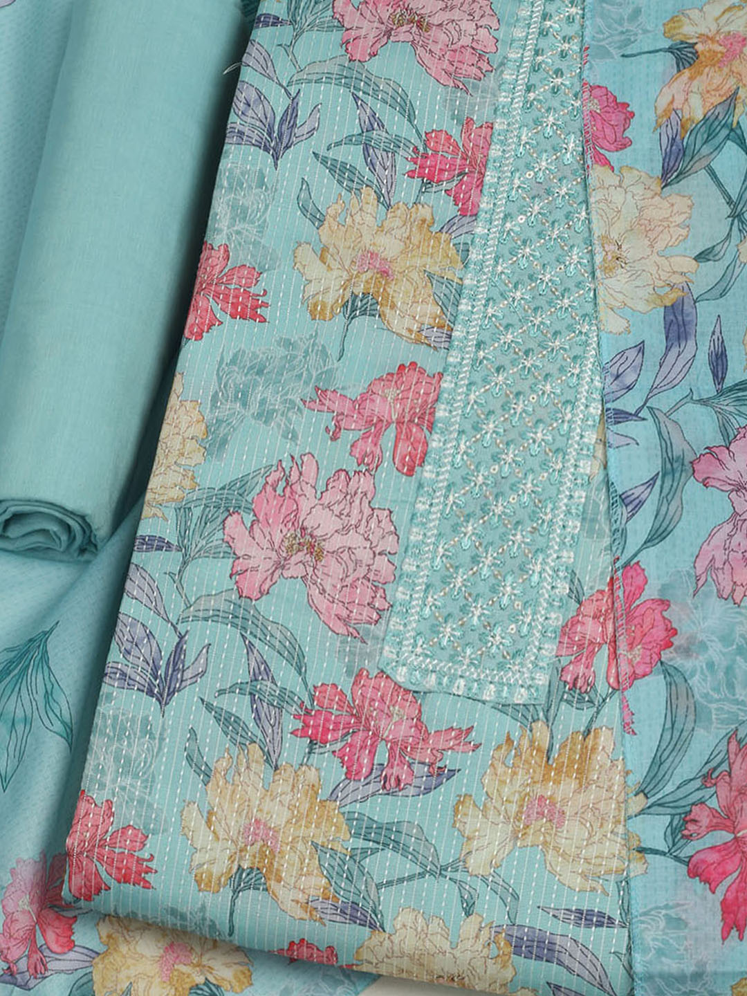 Printed Cotton Unstitched Suits Printed Suit With Pant &amp; Dupatta