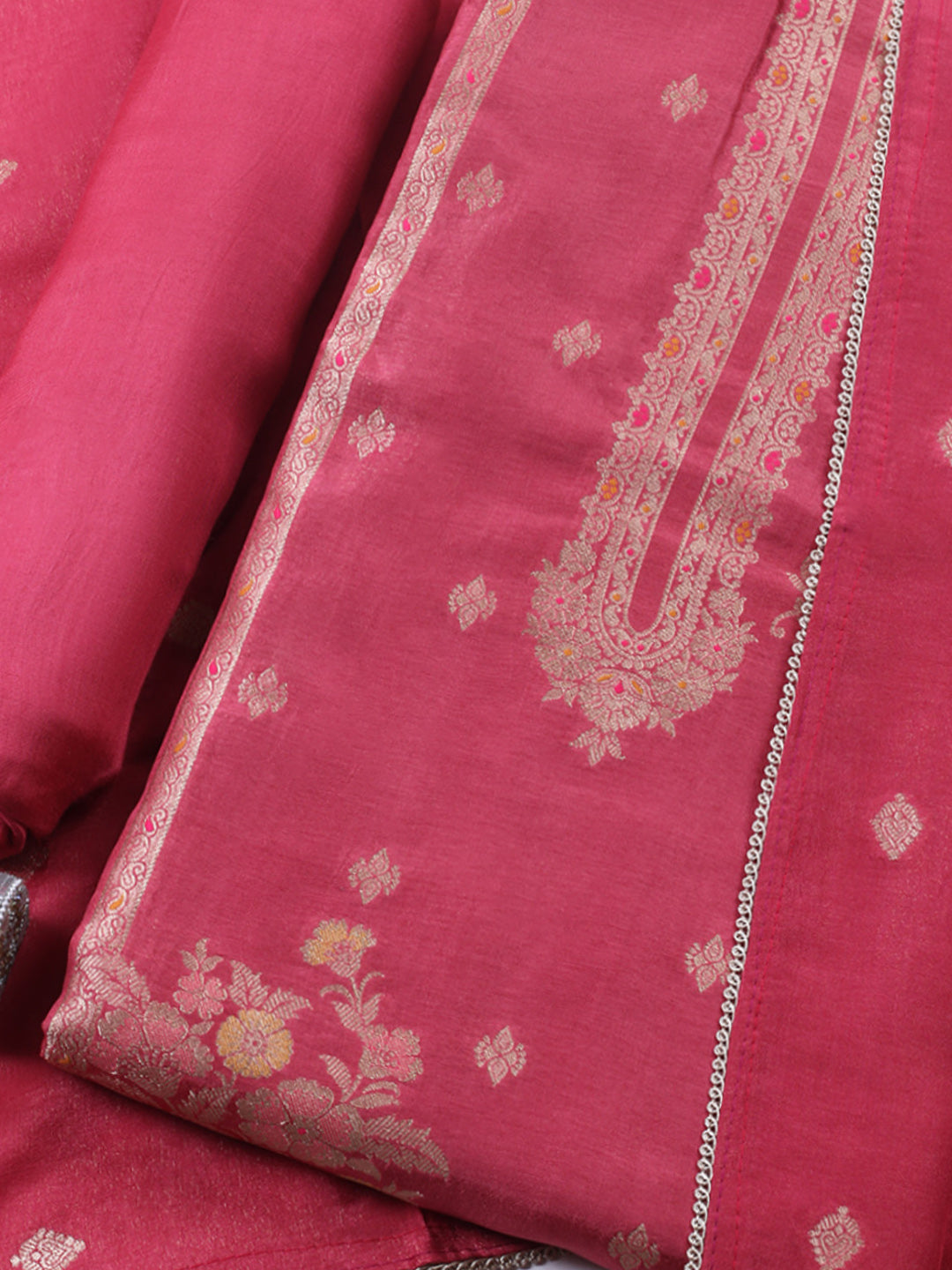 Woven Design Chanderi Unstitched Suit With Pant &amp; Dupatta
