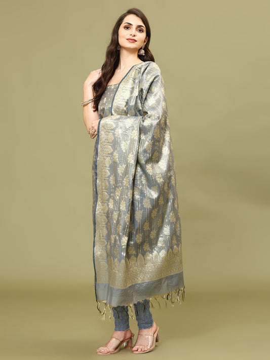 Woven Chanderi Unstitched Suit With Dupatta