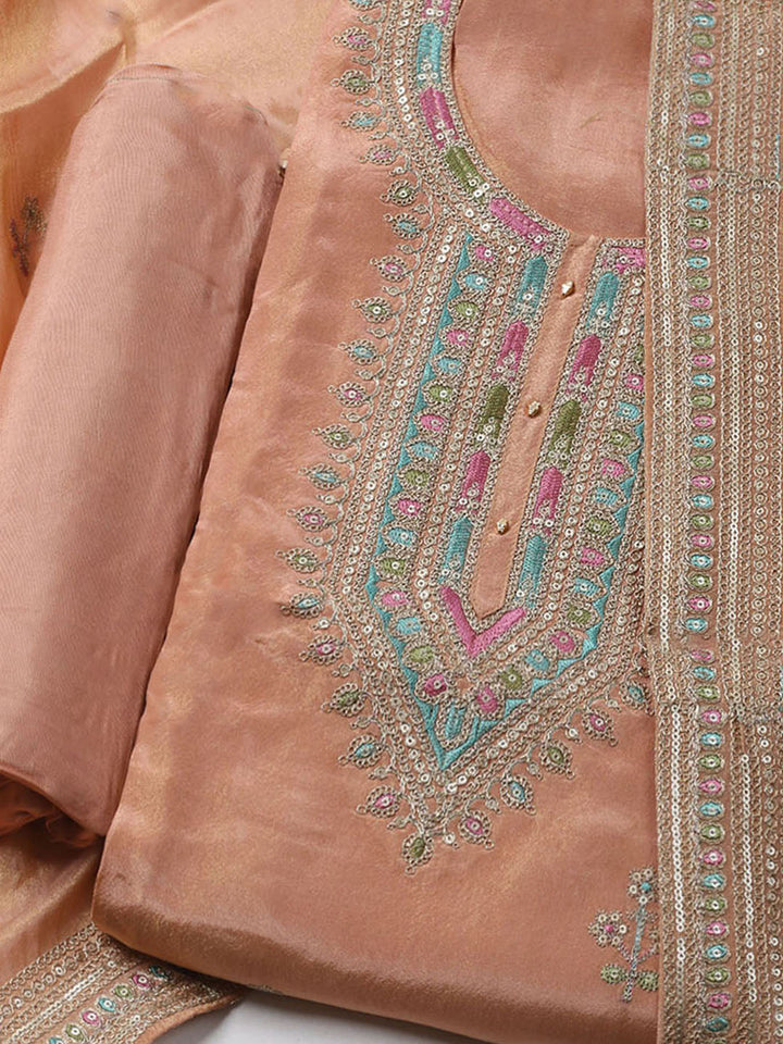 Embroidered Organza Unstitched Kurta With Pant &amp; Dupatta