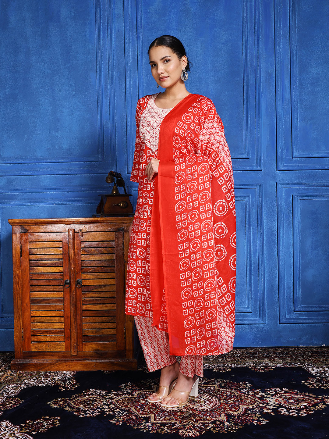 Printed Cotton Blend Kurta With Pants & Dupatta