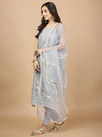 Neck Embroidered Muslin Unstitched Suit Piece With Dupatta