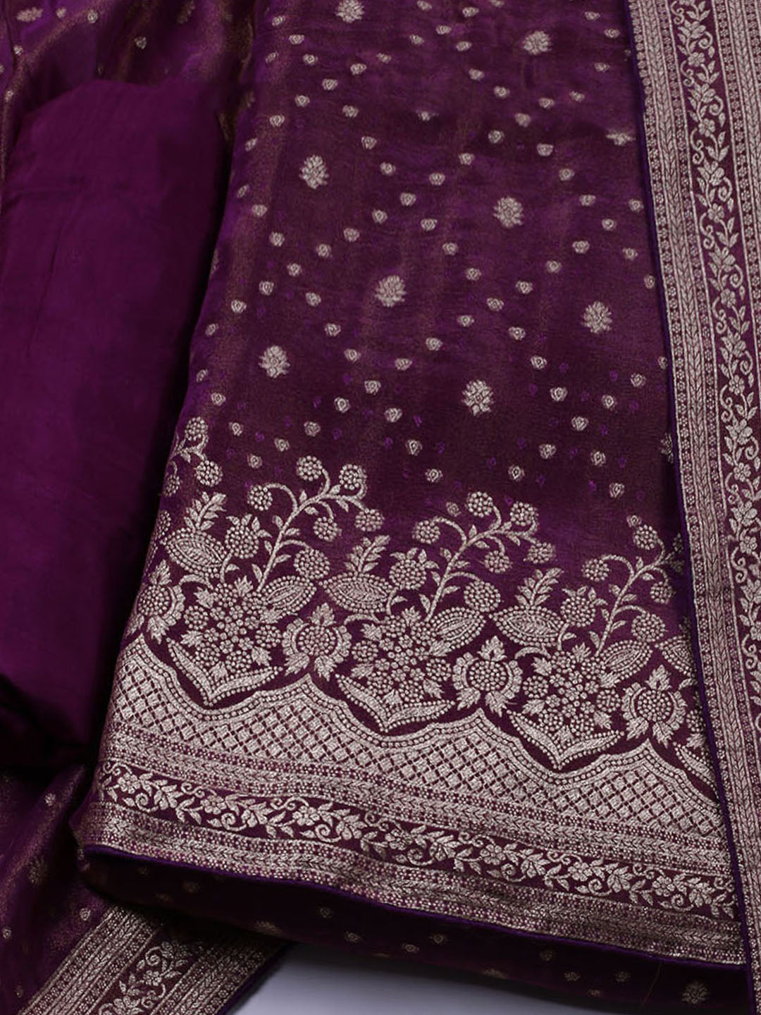 Embroidered Art Silk Unstitched Suit Piece With Dupatta