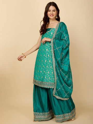 Woven Crepe Unstitched Suit Piece With Dupatta