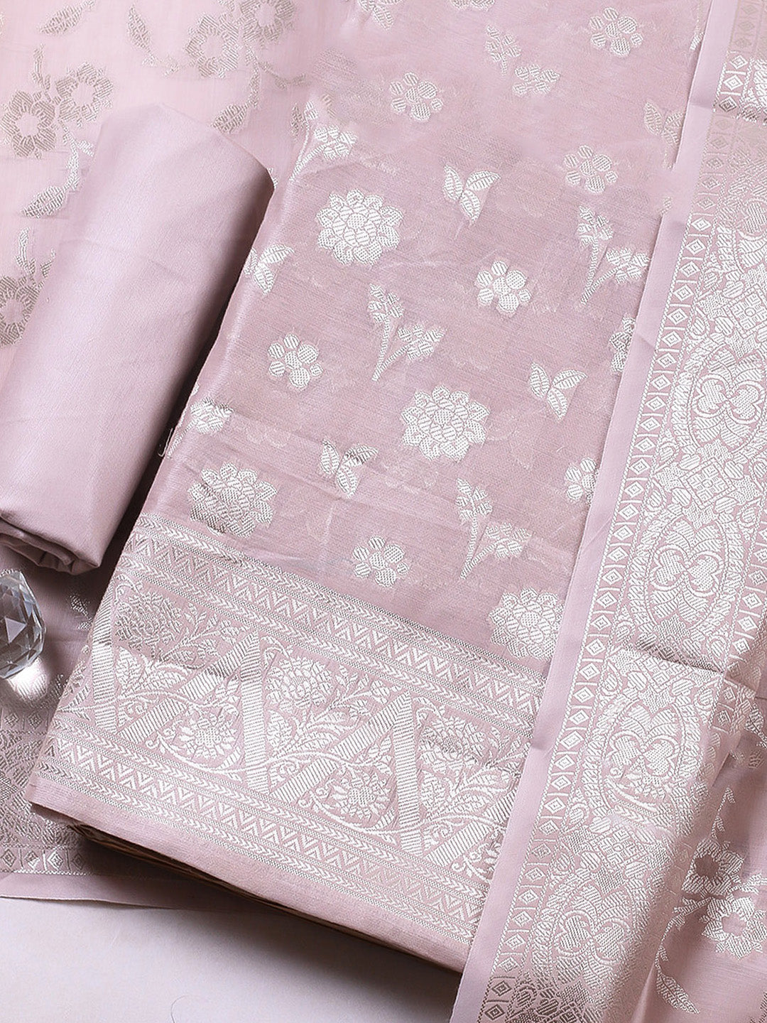 Woven Design Chanderi Unstitched Suit With Pant &amp; Dupatta