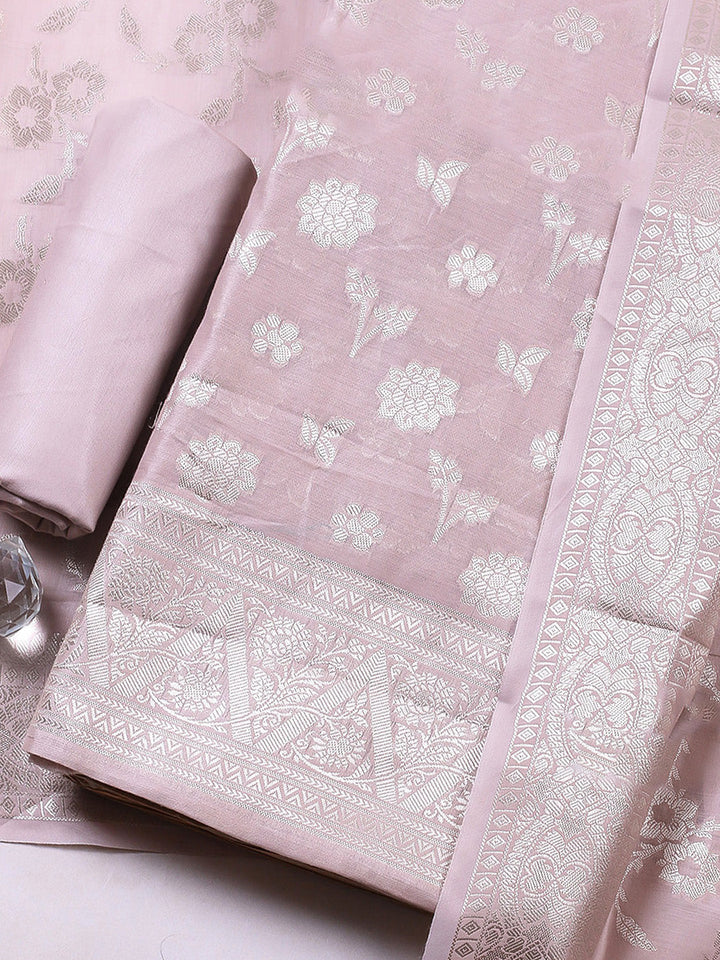 Woven Design Chanderi Unstitched Suit With Pant &amp; Dupatta