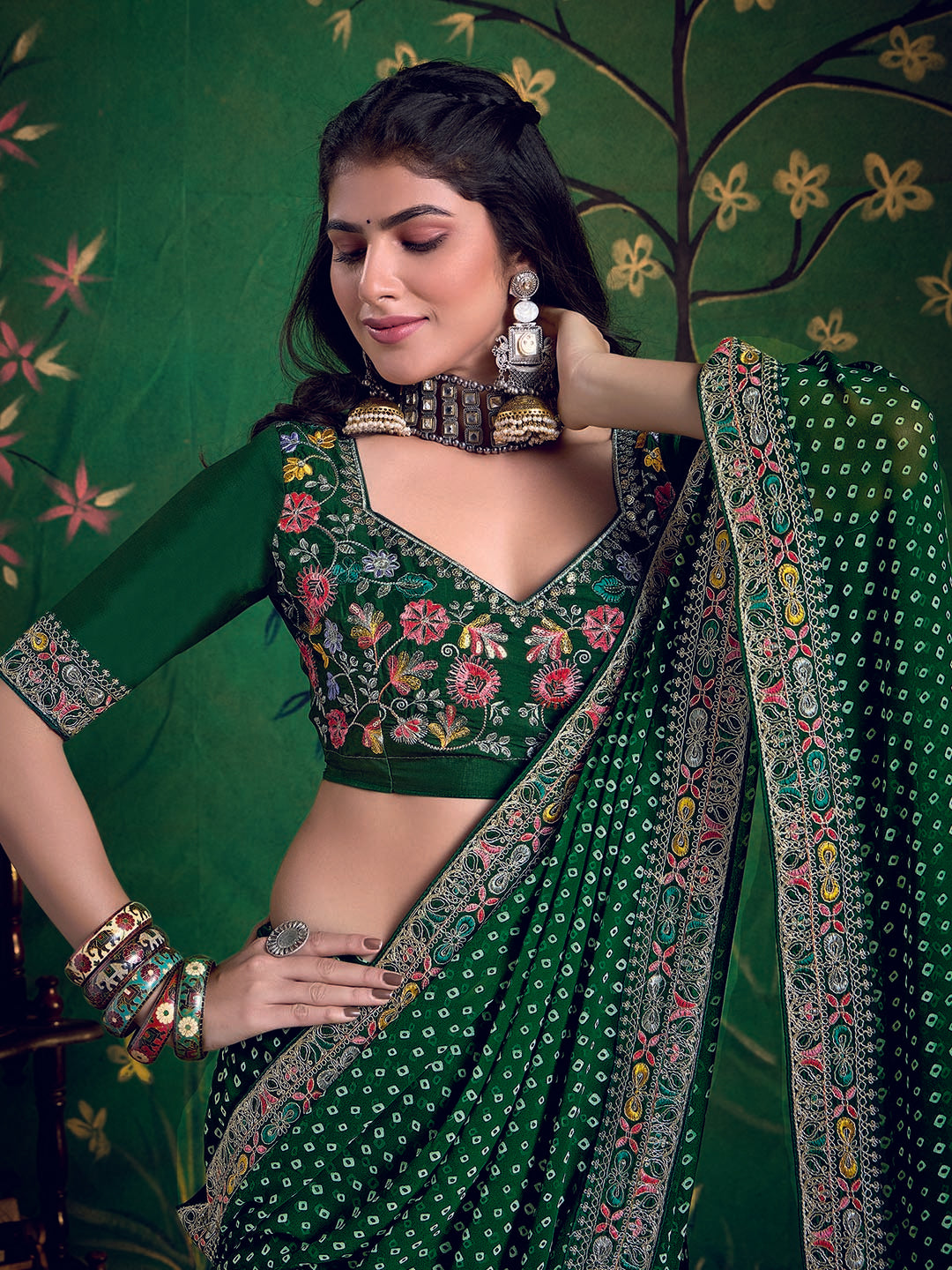 Bandhani Print Georgette Saree
