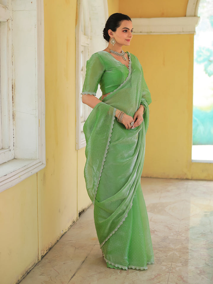 Embroidered Chinon Saree