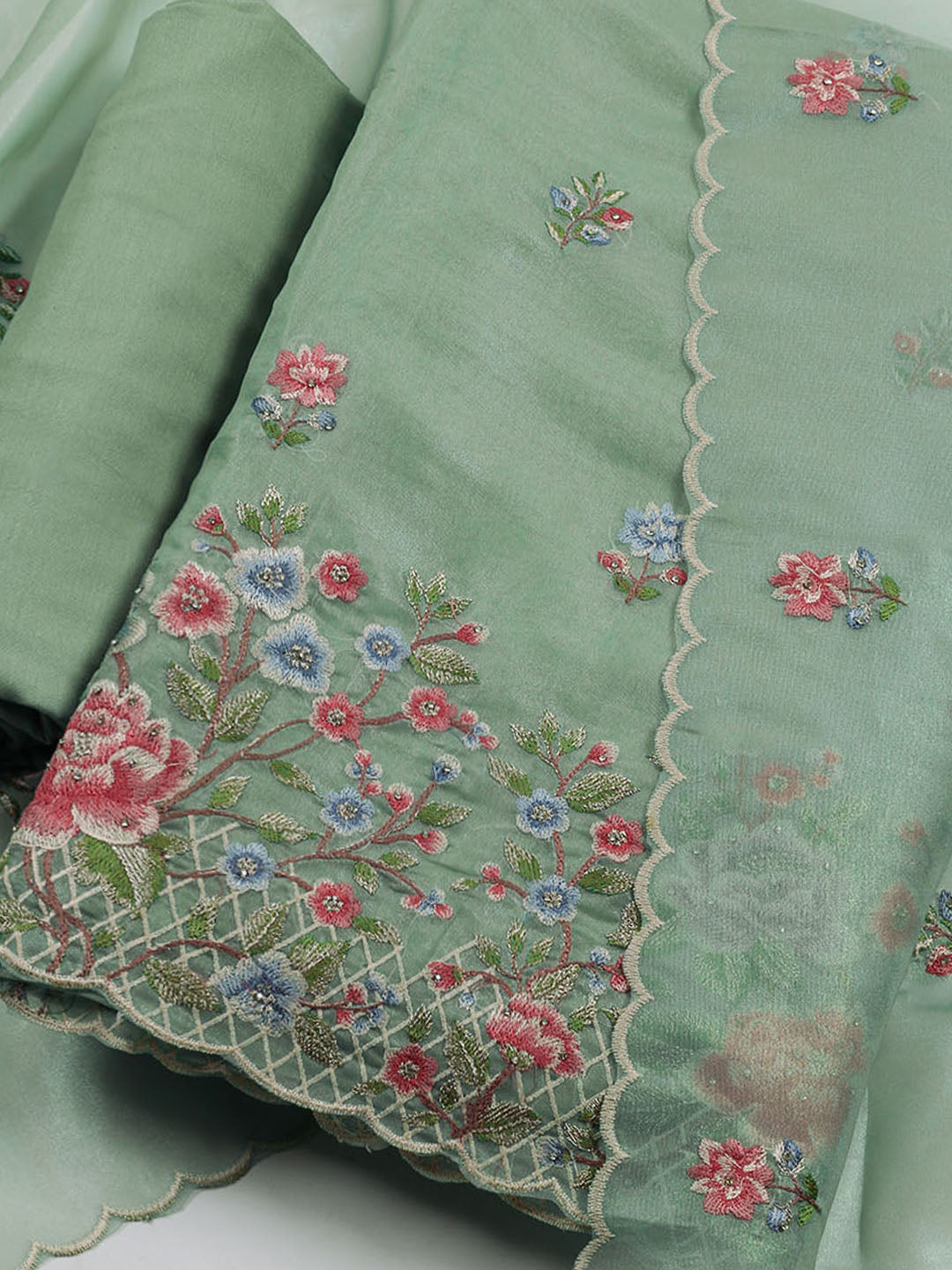 Embroidered Organza Unstitched Suit With Dupatta