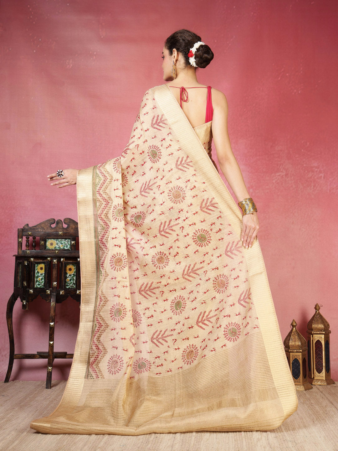 Zaari Border Cotton Blend Saree