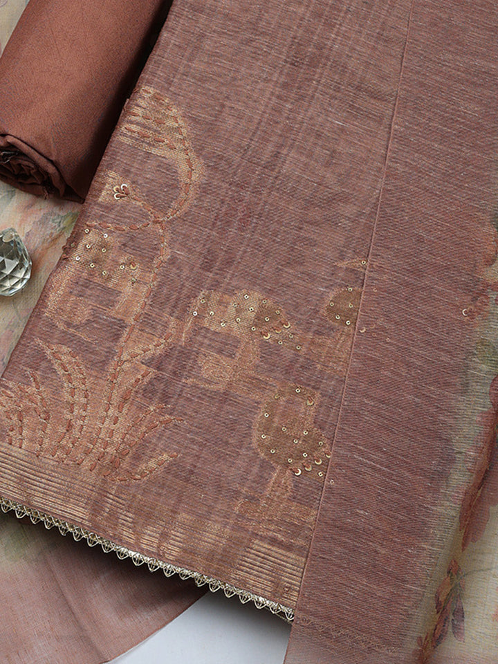 Woven Design Chanderi Unstitched Suit With Pant &amp; Dupatta