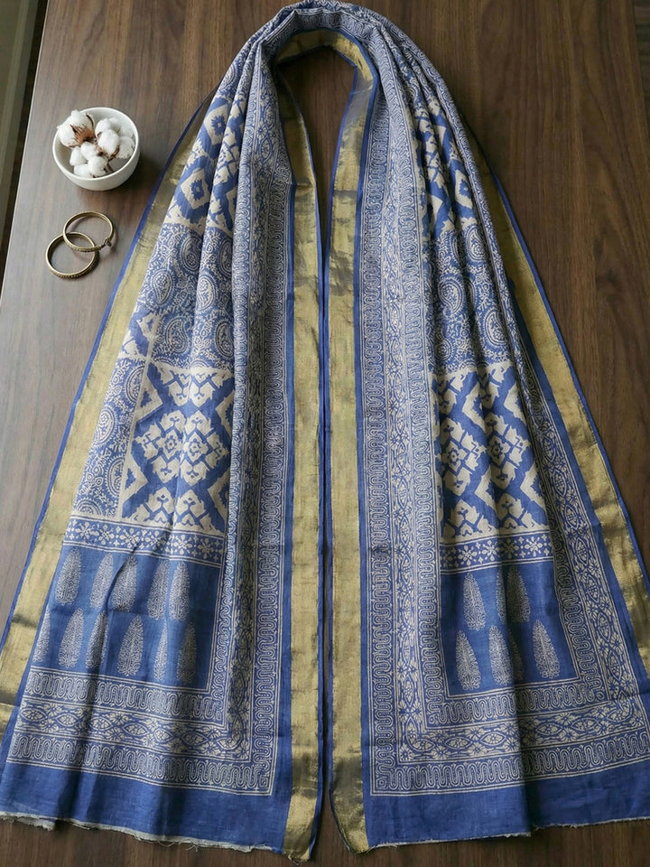 Printed Cotton Blend Unstitched Suit With Pant &amp; Dupatta