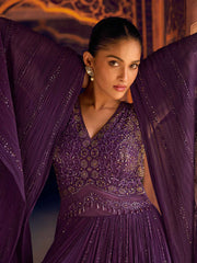 Embroidered Georgette A Line Dress With Dupatta