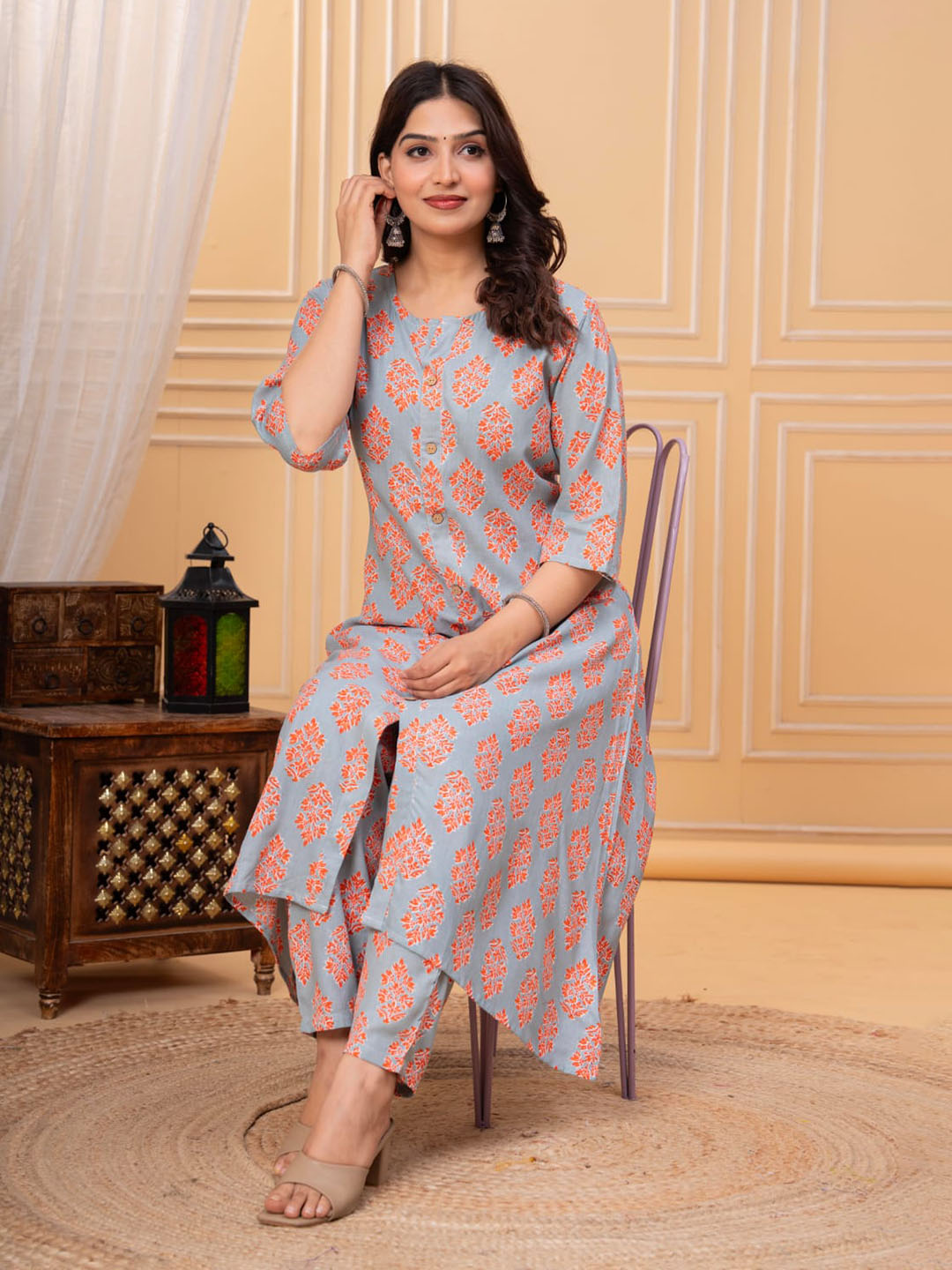 Printed Cotton Blend Kurta With Pant