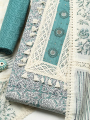 Embroidered Cotton Blend Unstitched Suit With Pant & Dupatta