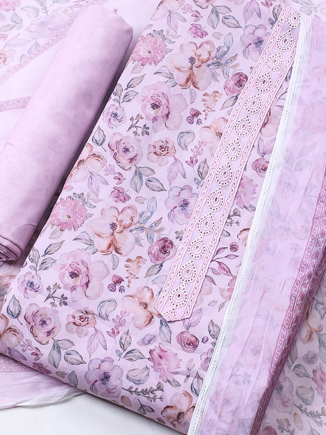 Embroidered Cotton Blend Unstitched Suit With Pant &amp; Dupatta