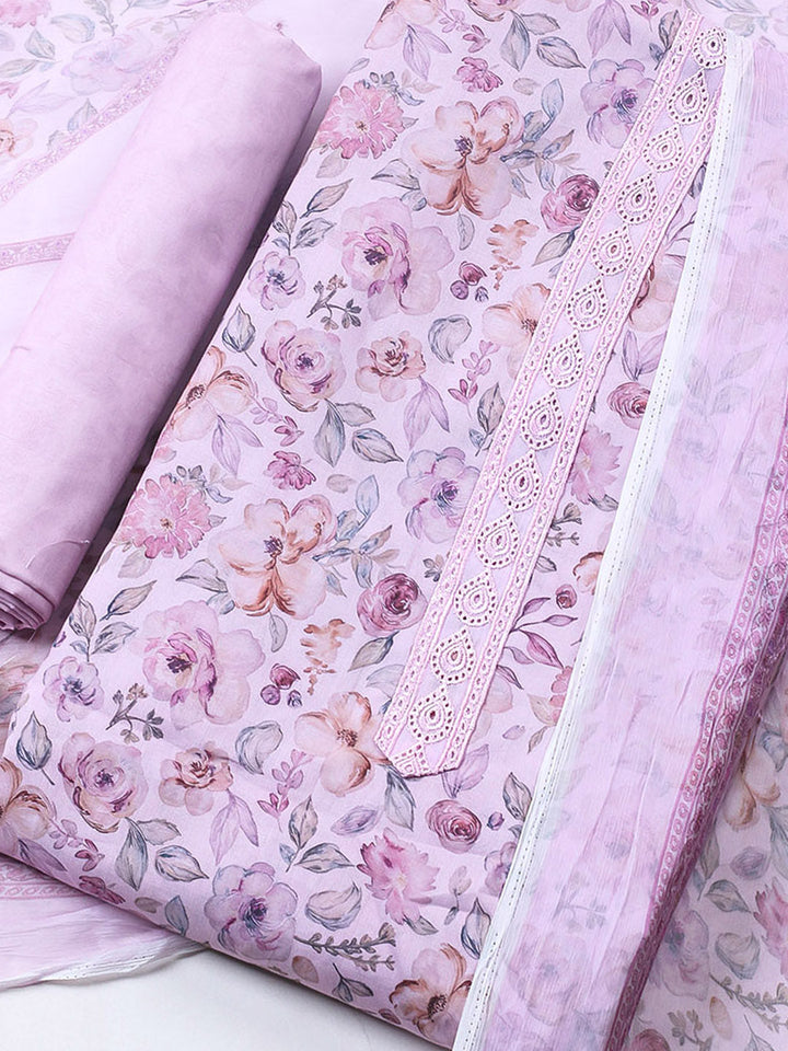 Embroidered Cotton Blend Unstitched Suit With Pant &amp; Dupatta