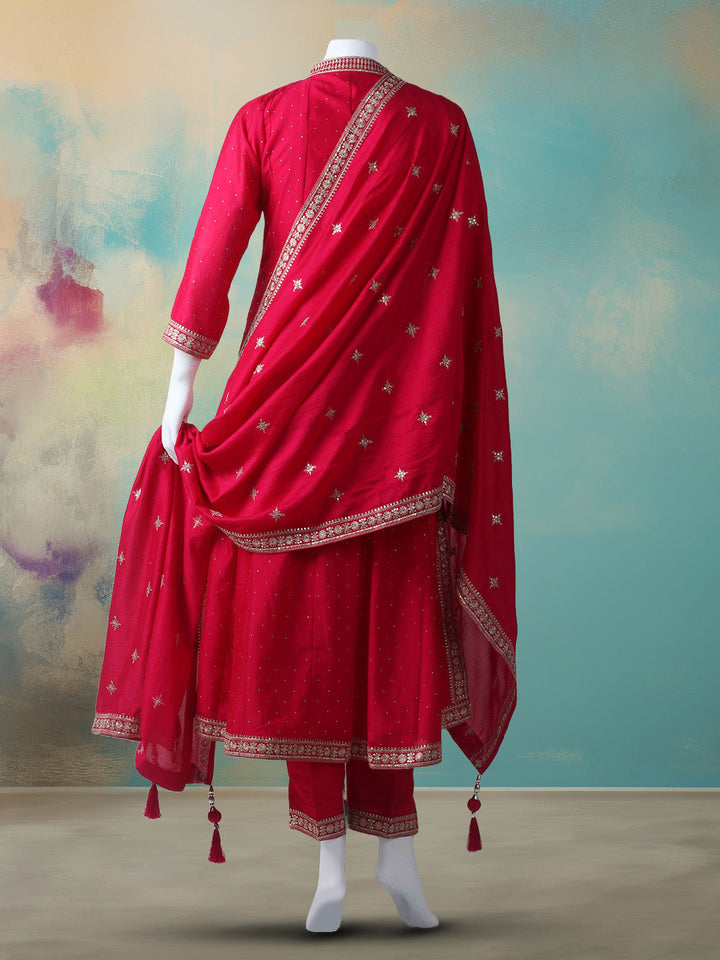 Embelished Art Silk Stitched Kurta With Pant &amp; Dupatta