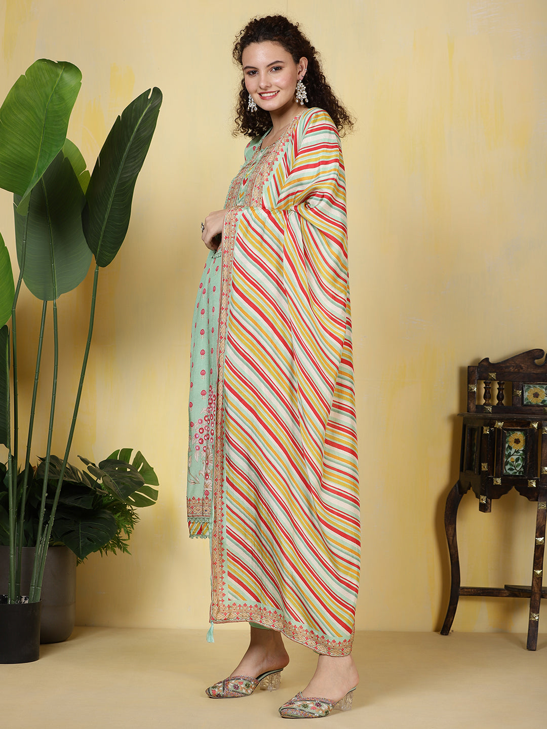 Printed Muslin Kurta With Pants & Dupatta