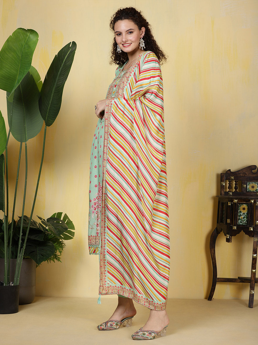 Printed Muslin Kurta With Pants &amp; Dupatta