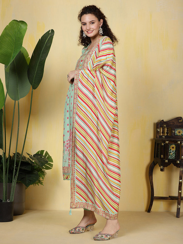 Printed Muslin Kurta With Pants &amp; Dupatta