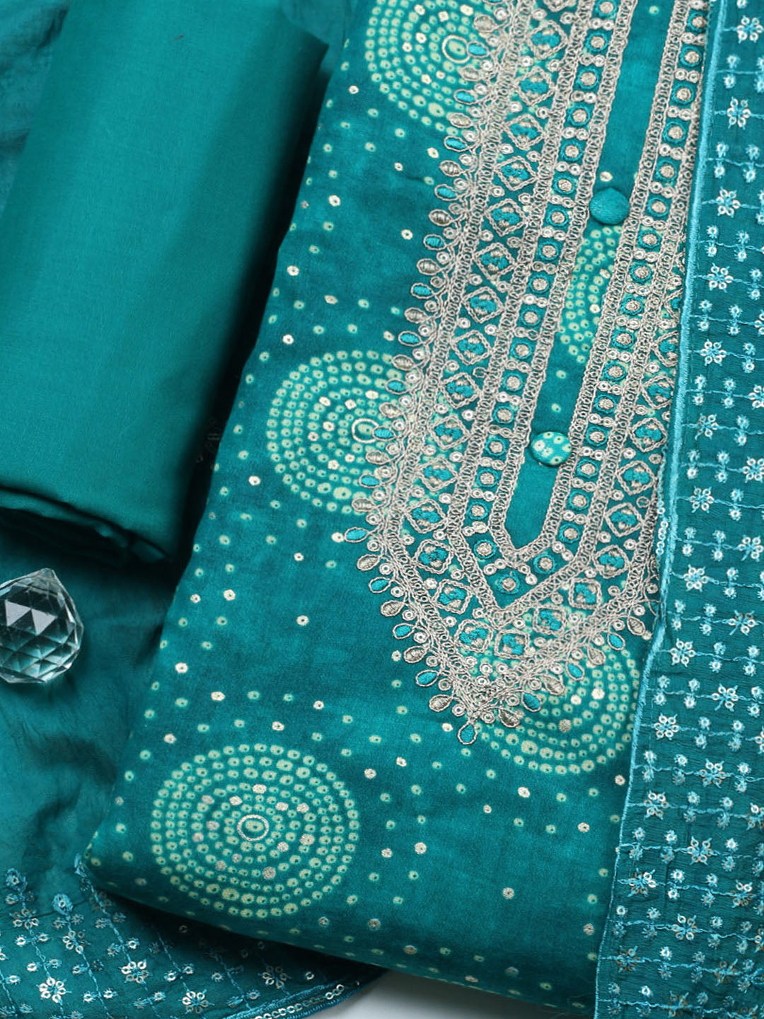 Embroidered Cotton Unstitched Suit With Pant &amp; Dupatta