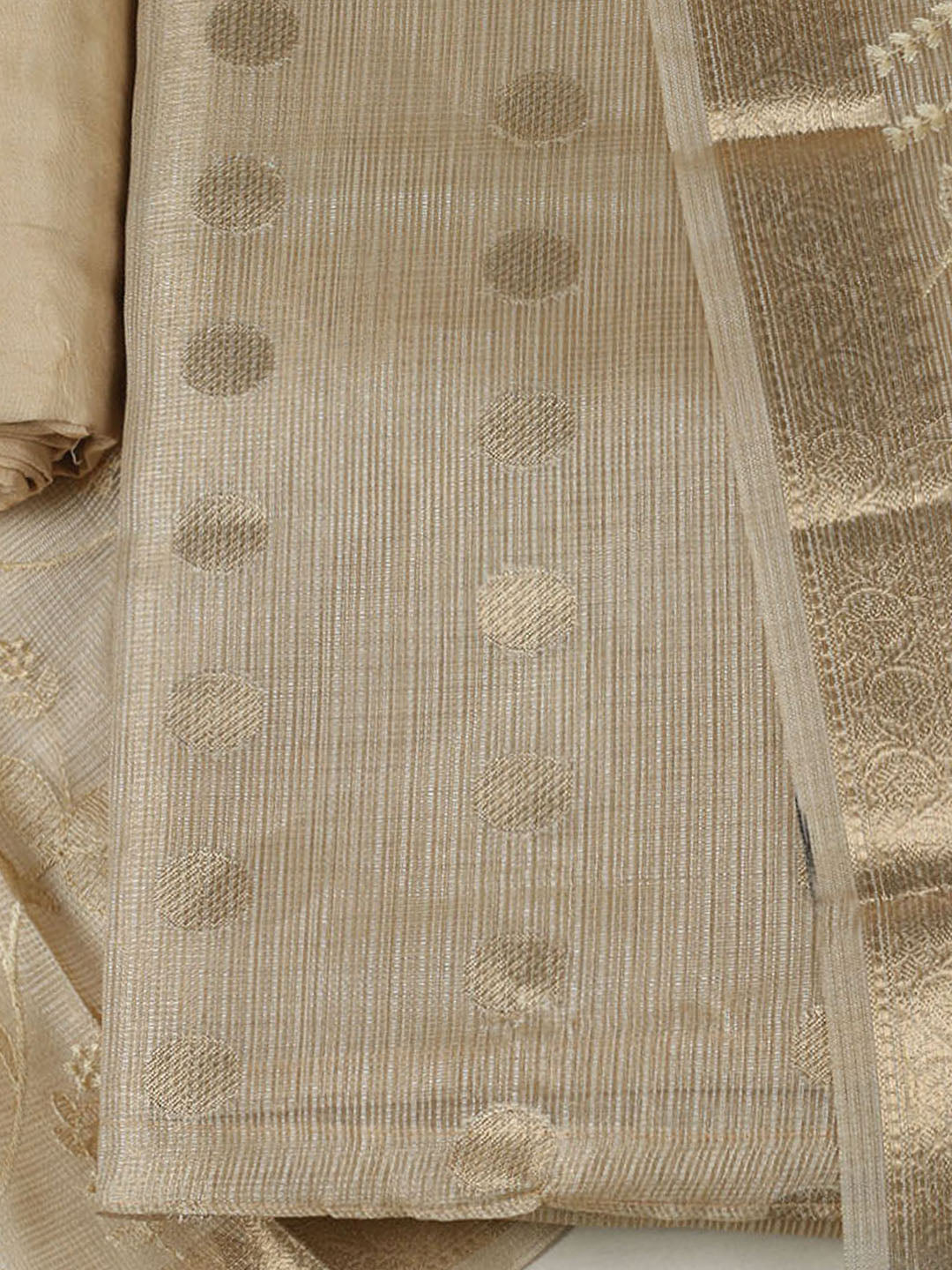 Woven Design Chanderi Unstitched Kurta With Pant &amp; Dupatta