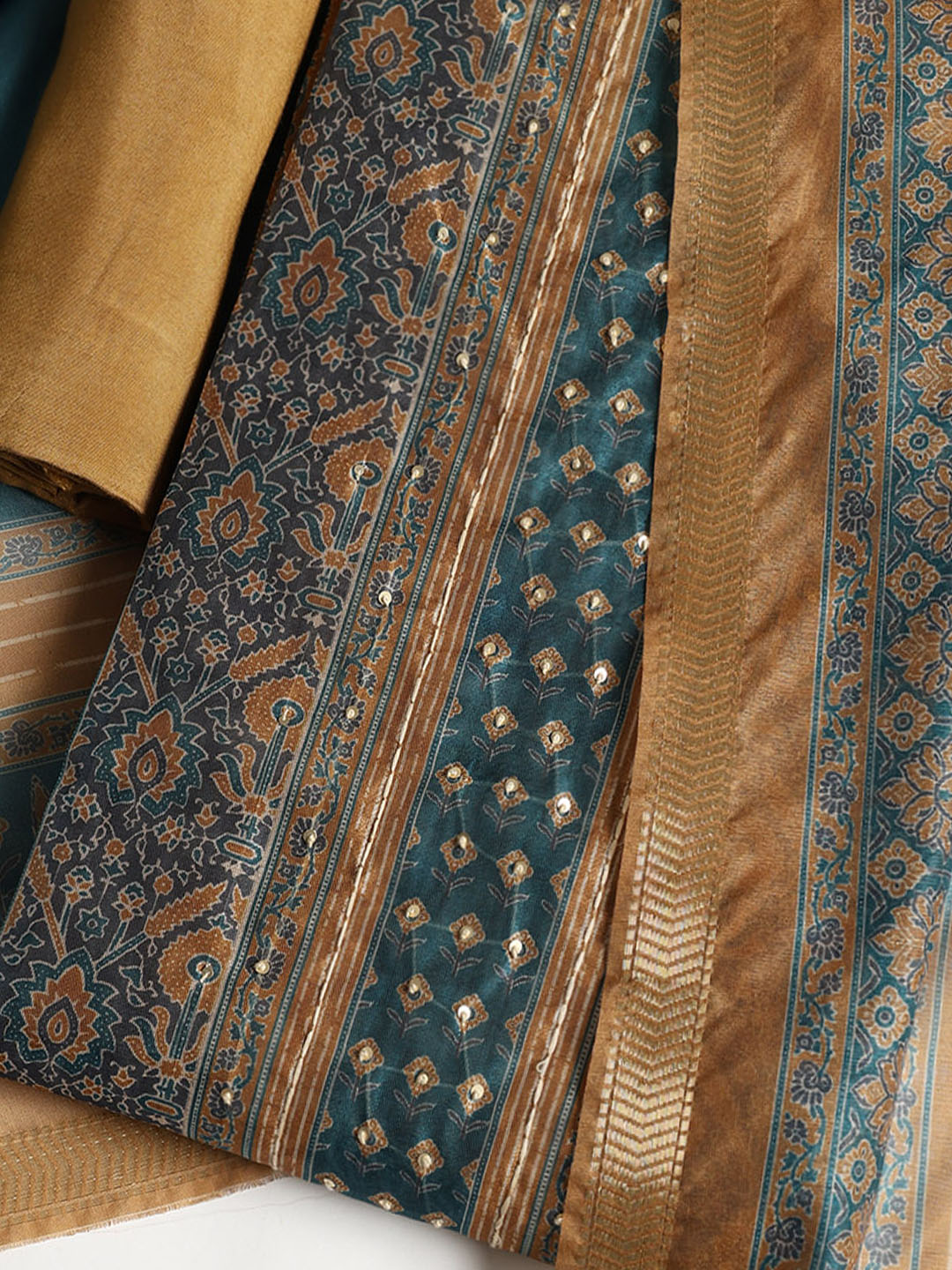 Neck Embroidered Chanderi Unstitched Suit With Dupatta