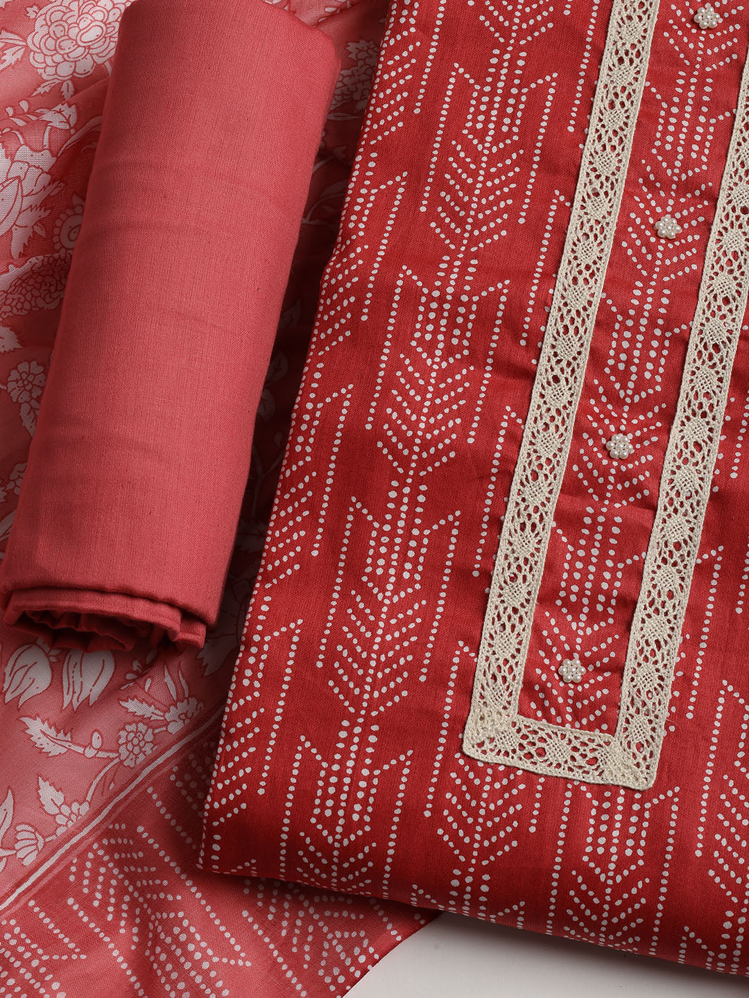 Printed Cotton Blend Unstitched Suit With Dupatta
