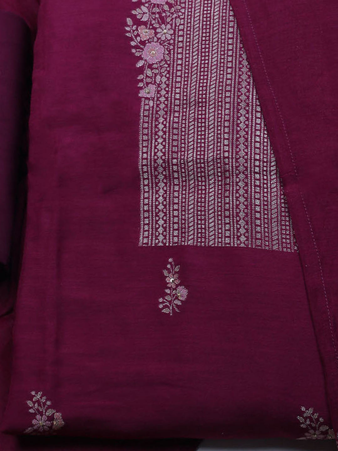 Embroidered Chanderi Unstitched Suit With Dupatta