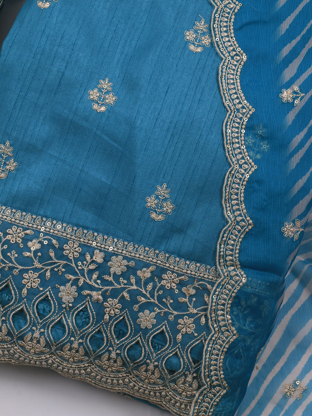 Embroidered Art Silk Unstitched Suit Piece With Dupatta