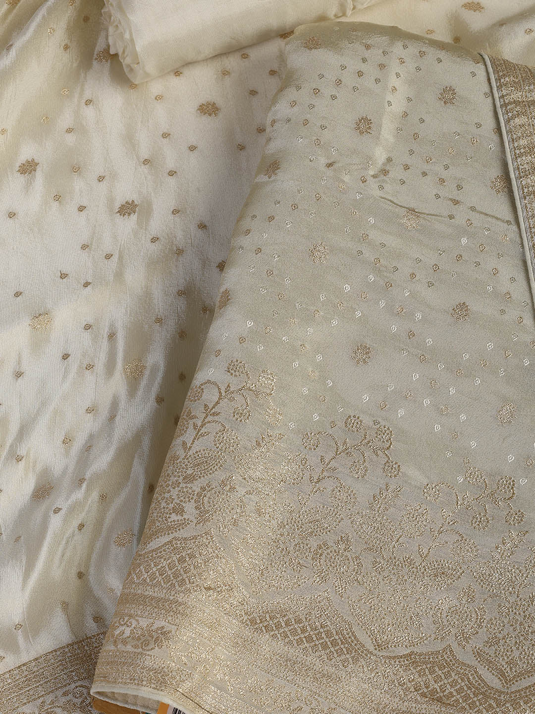 Embroidered Art Silk Unstitched Suit Piece With Dupatta