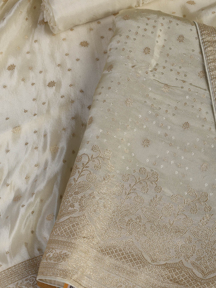 Embroidered Art Silk Unstitched Suit Piece With Dupatta