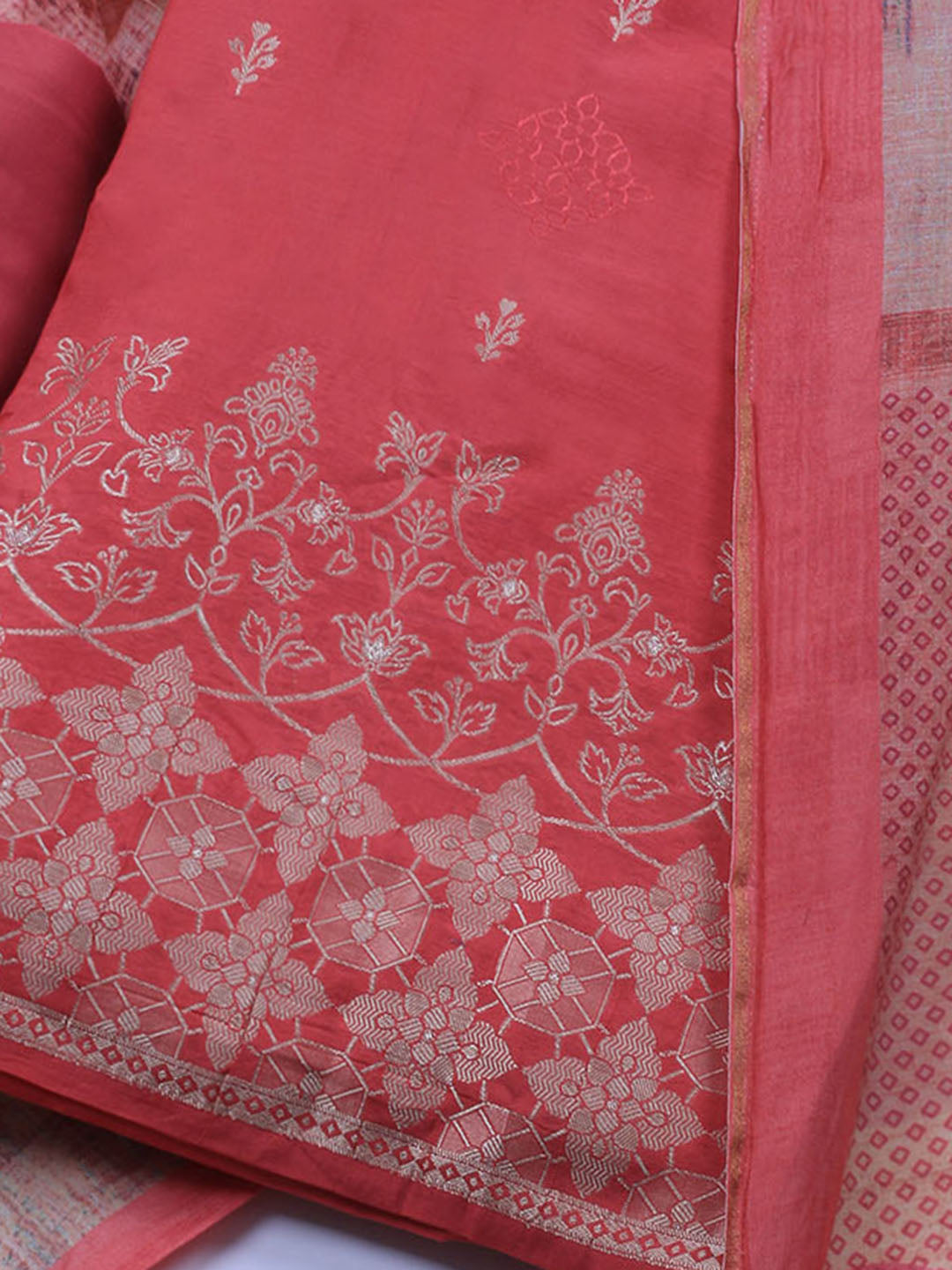 Zardozi Art Silk Unstitched Suit Piece With Dupatta