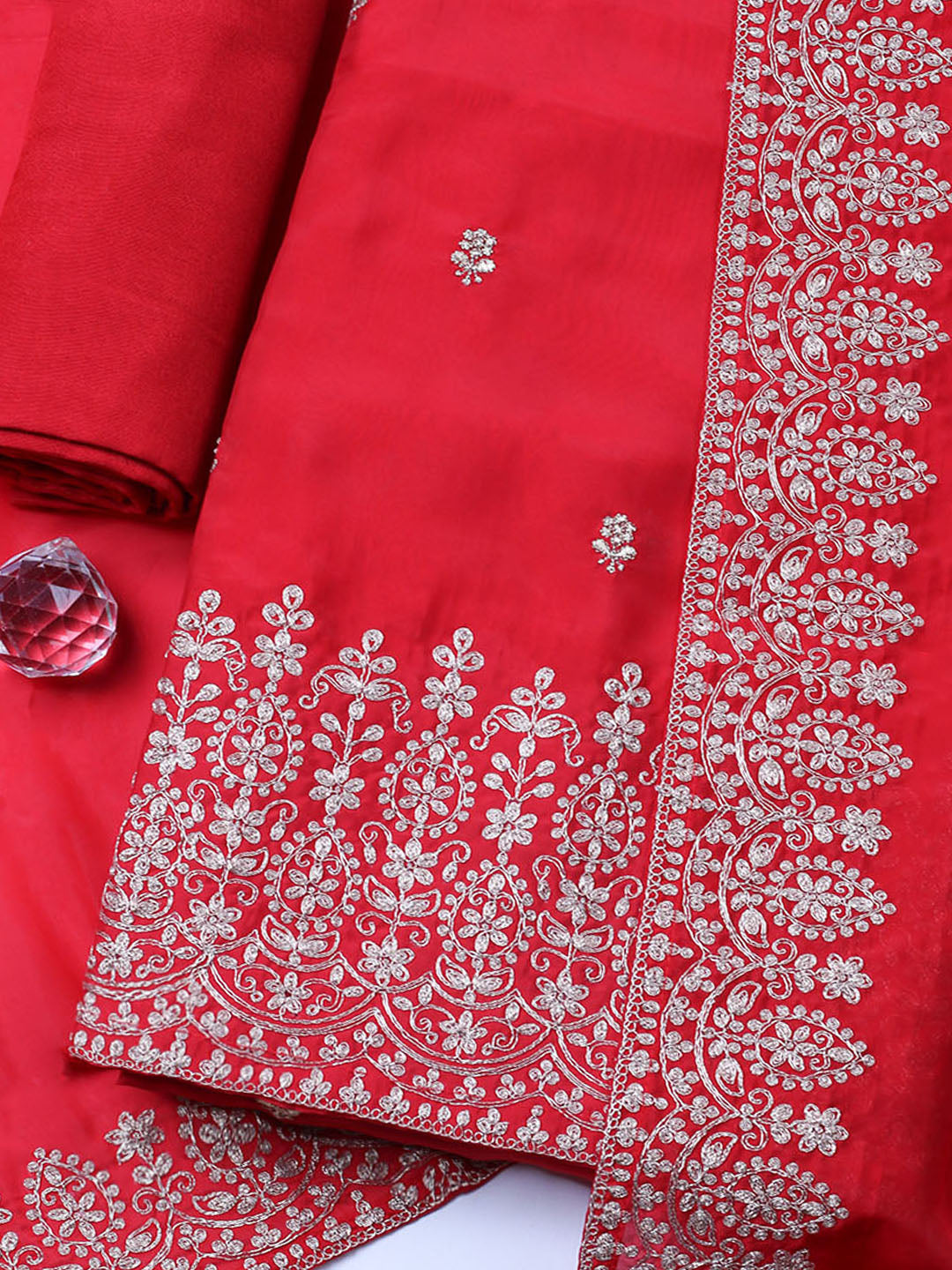 Woven Design Chanderi Unstitched Suit With Pant &amp; Dupatta