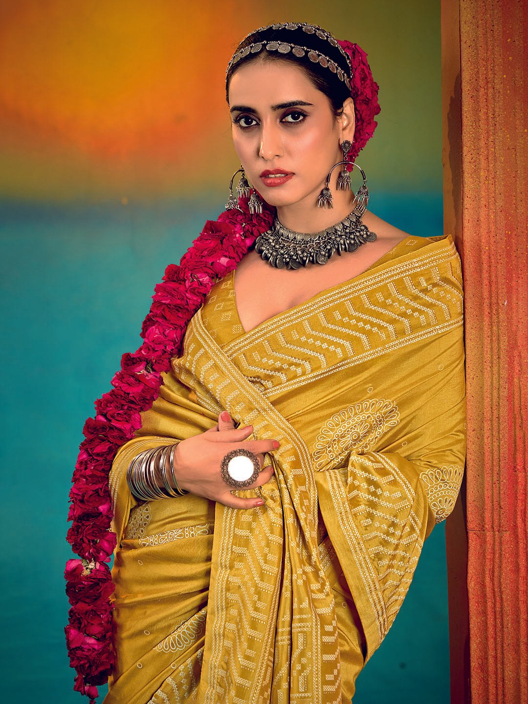 Abstract Print Art Silk Saree
